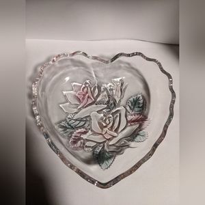 Studio Nova Mikasa Crystal Heart Shaped Candy Dish With Embossed Rose Design
